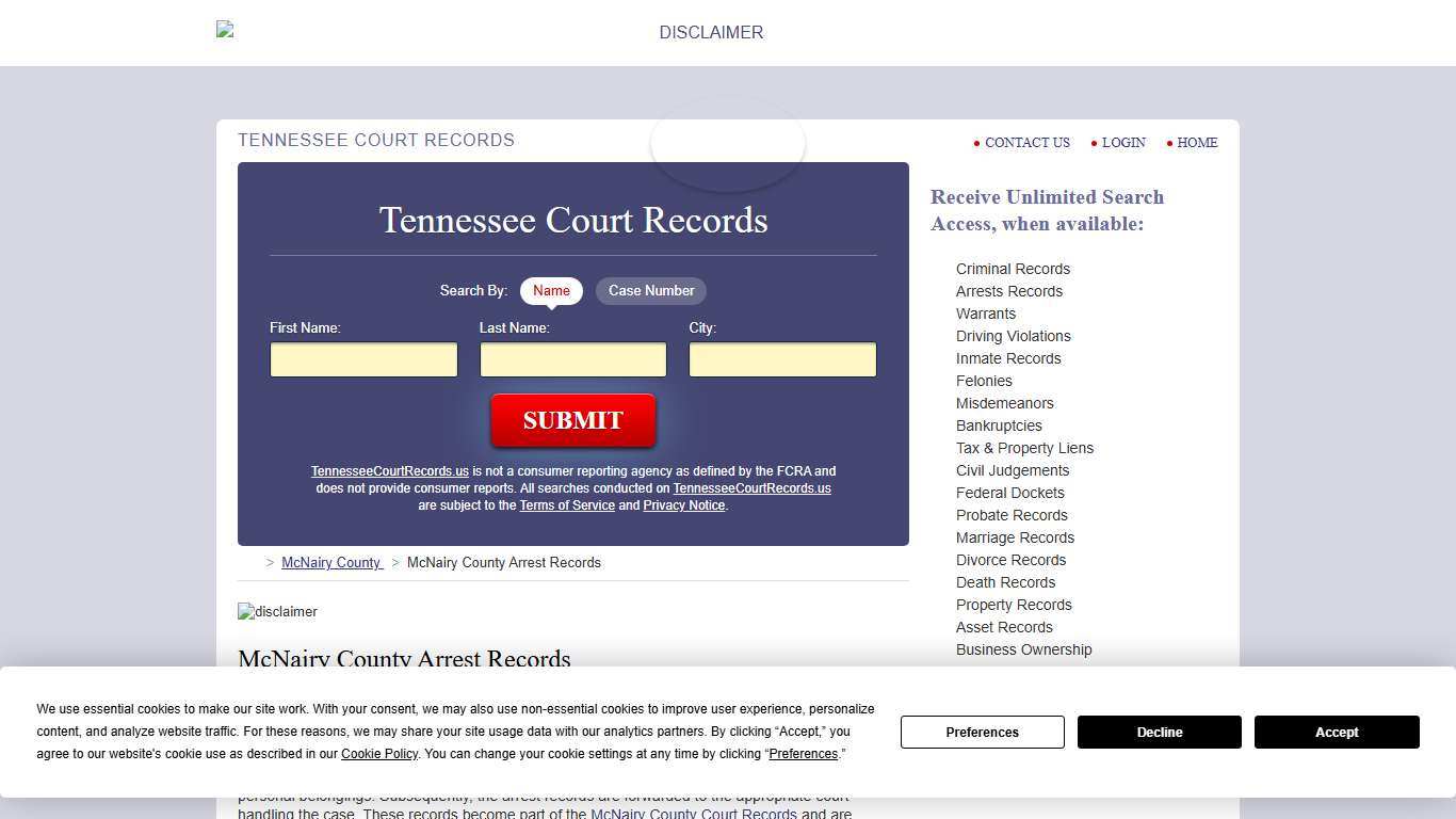McNairy County Arrest Records | TennesseeCourtRecords.us