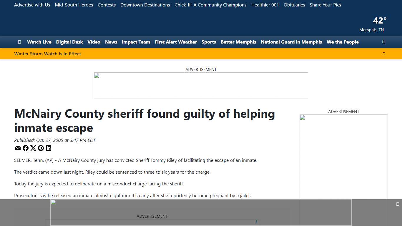 McNairy County sheriff found guilty of helping inmate escape